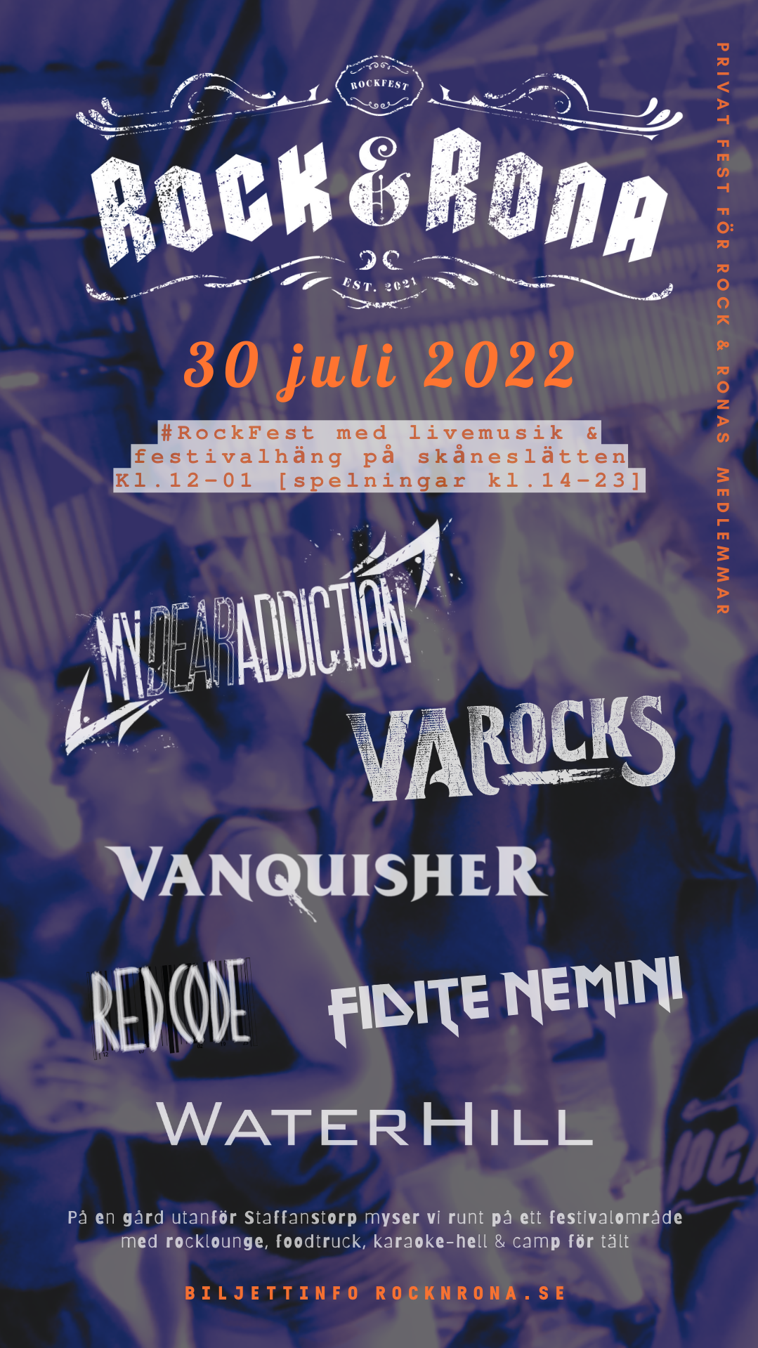 Rock & Rona #RockFest 2022 utanför Staffanstorp med lineup: My Dear Addiction, VARocks, Redcode, Waterhill, Fidite Nemini, Vanquisher